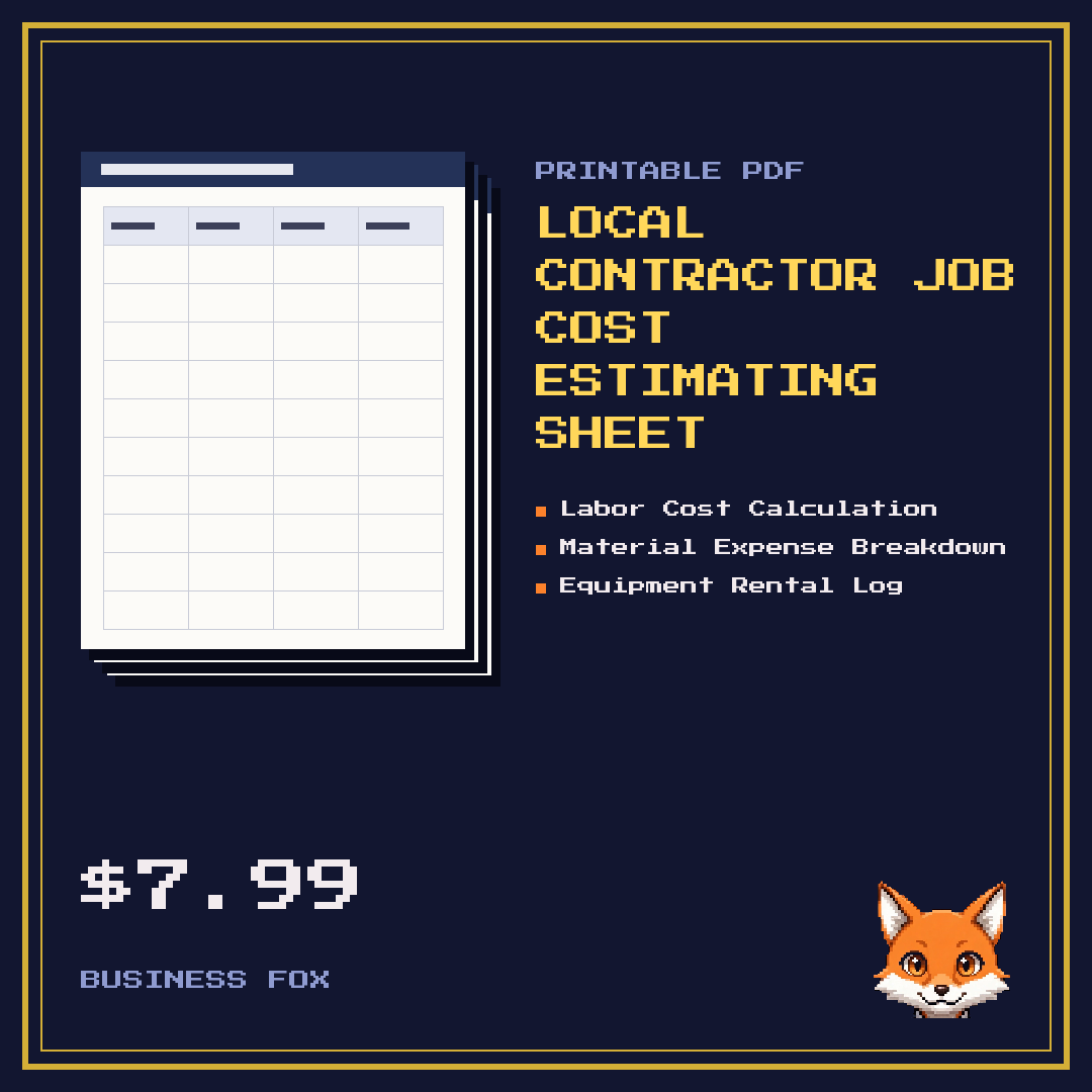 Local Contractor Job Cost Estimating Sheet