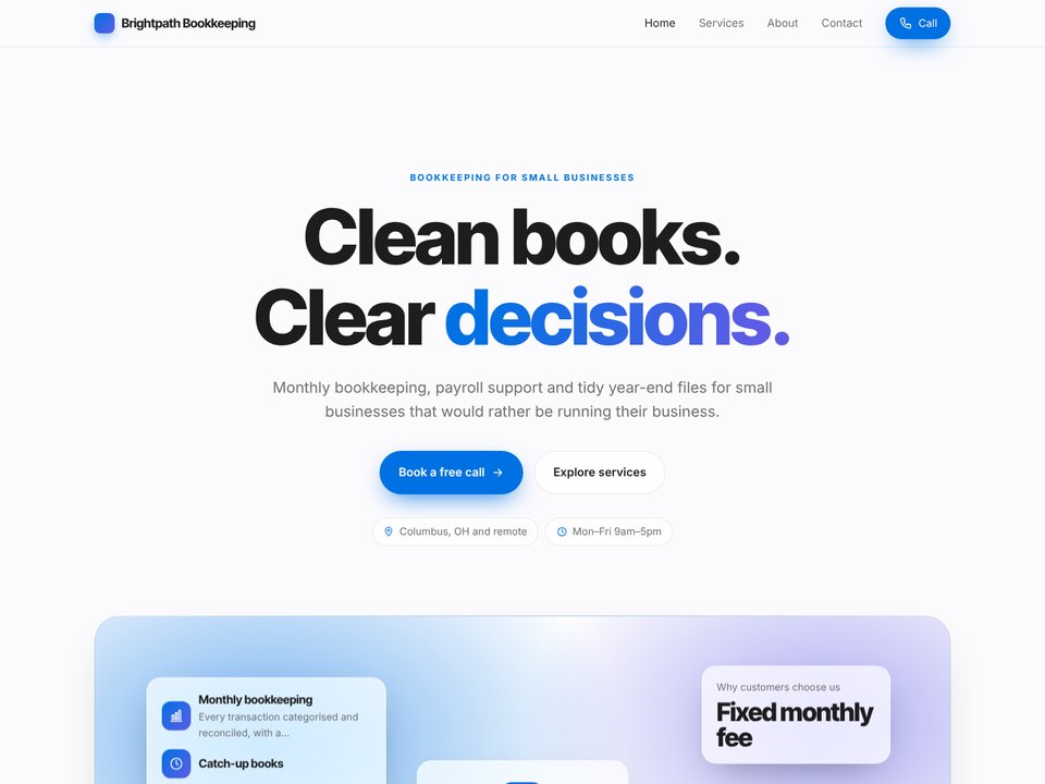 Sample website for Brightpath Bookkeeping