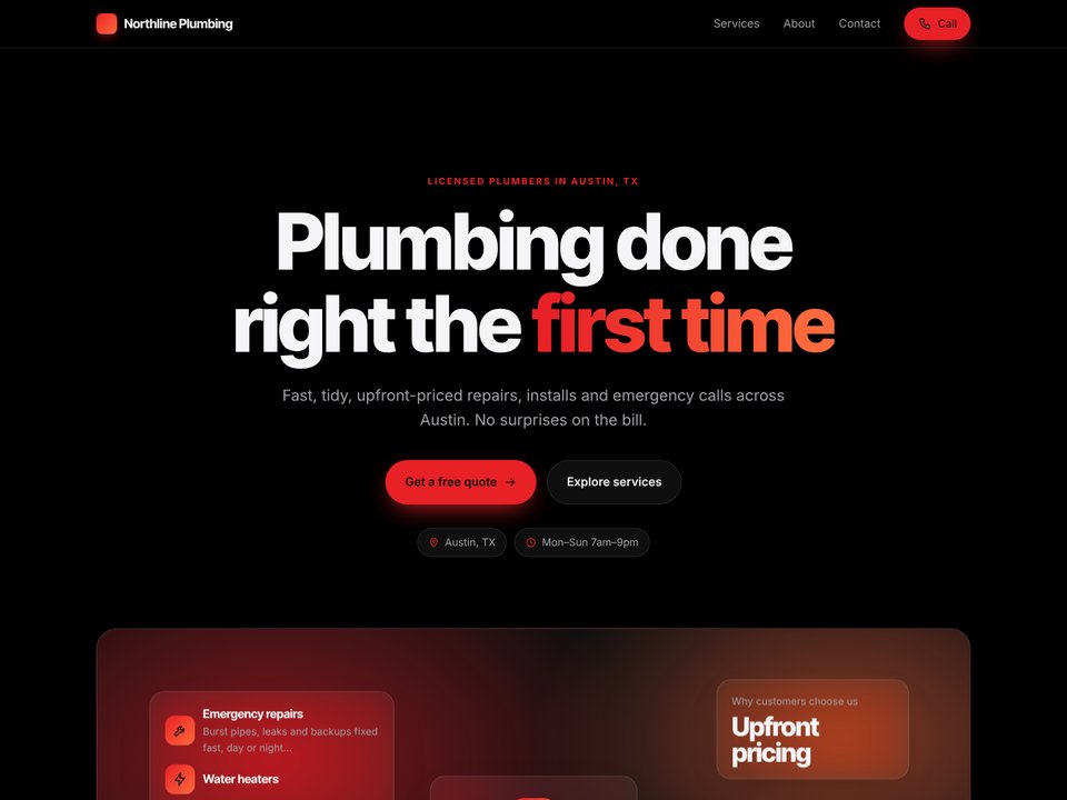 Sample website for Northline Plumbing